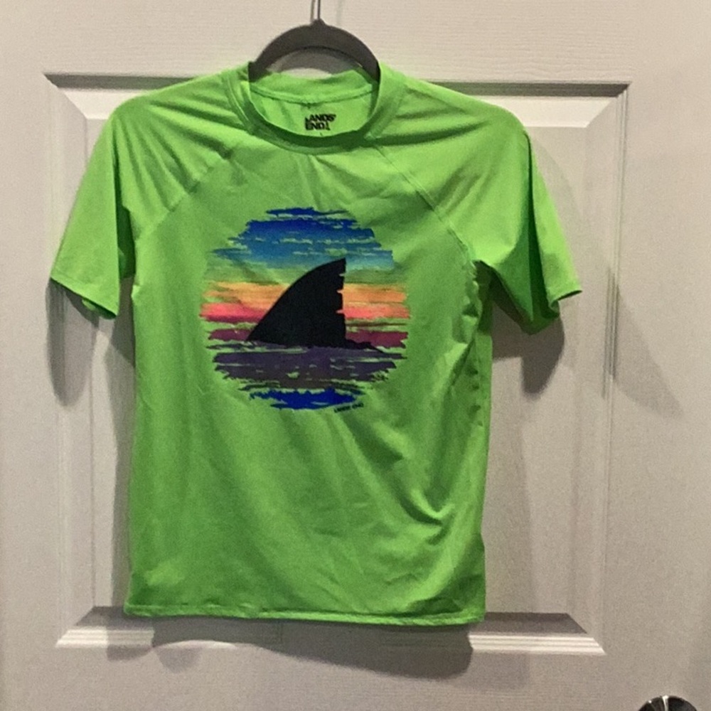 Green Graphic Rashguard with Shark Fin Design